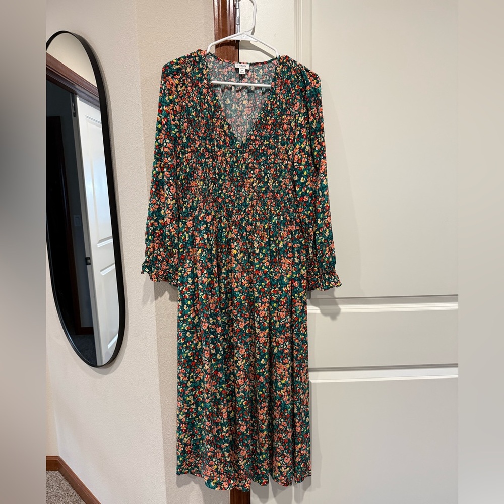 J. Crew Floral Midi Dress - Green and Pink